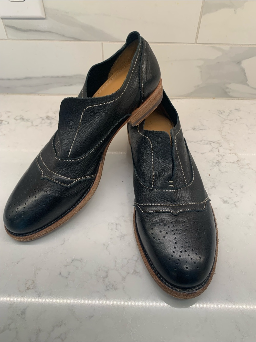 Blackstone HL55 Oxford Broque Black Leather Slip On Shoes Size 39​